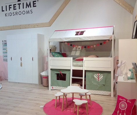 Lifetime kinderbed, kussens slaapkamer, halfhoogslaper,adventure,meisje,tent,kast,kindertafel,kruk